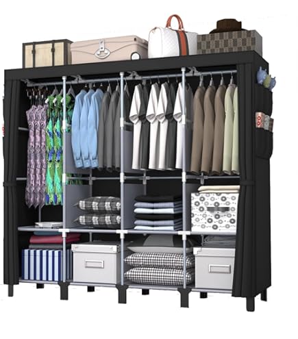 簡易ポータブル組立クローゼット 防湿・防塵・防カビの不織布クローゼット① Amazon｜PSHUN RIGH 簡易ポータブル組立クローゼット 防湿・防塵・防